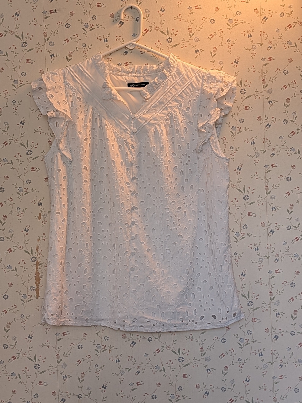 Pretty Garden Eyelet Ruffle Sleeve Blouse Summer Party Boho Classic Cotton